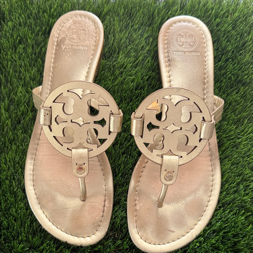 Tory Burch Metallic Gold Miller Thong Sandals